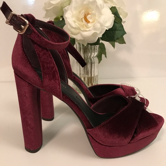 Burgundy Velvet Platform Sandals - Picture 2 of 7